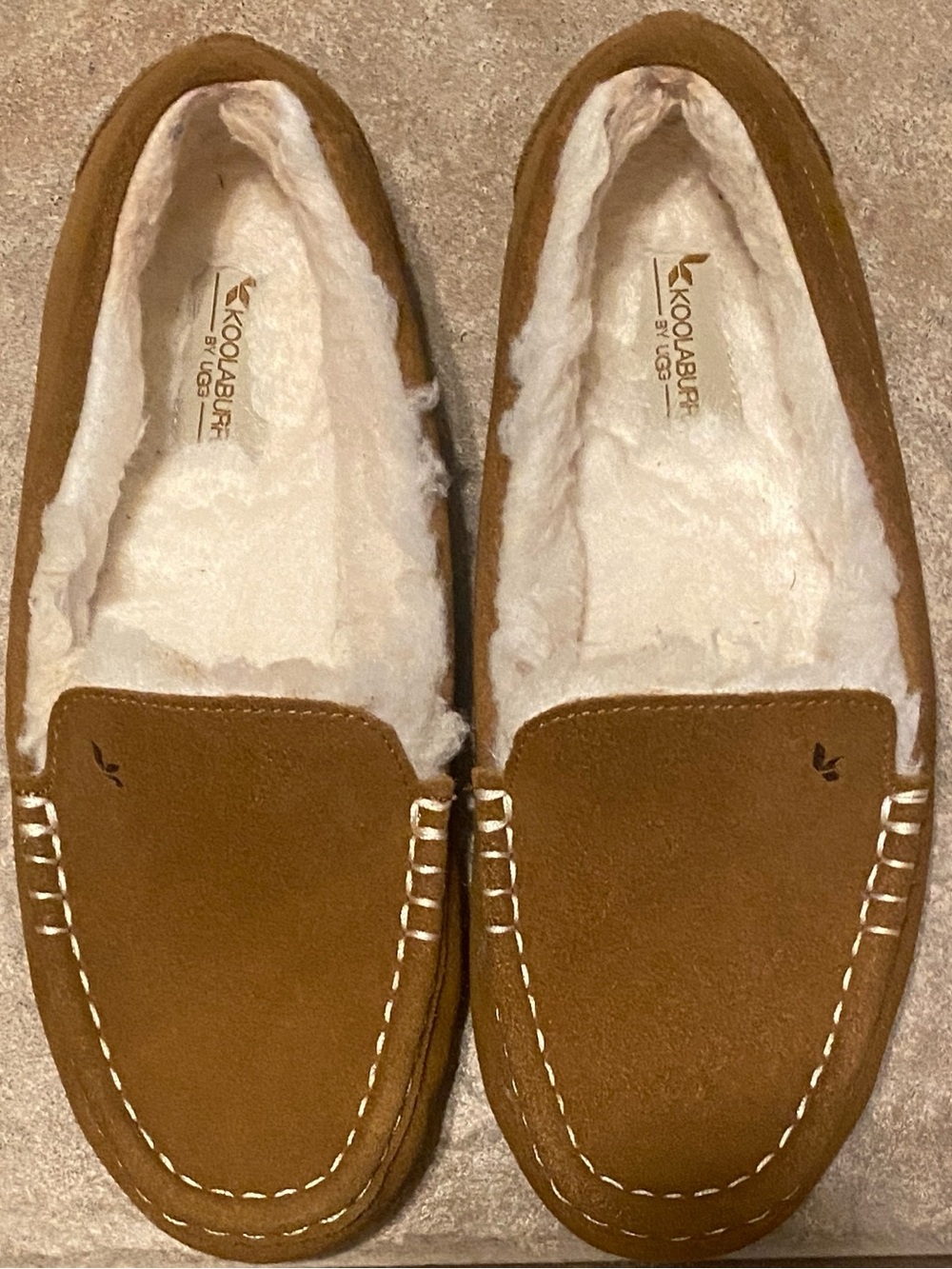 Koolaburra Chestnut Suede Moccasin Slippers with White Shearling